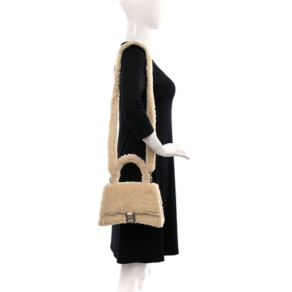 Balenciaga Curly Faux Shearling Small Hourglass Top Handle Bag Beige 2 of 8