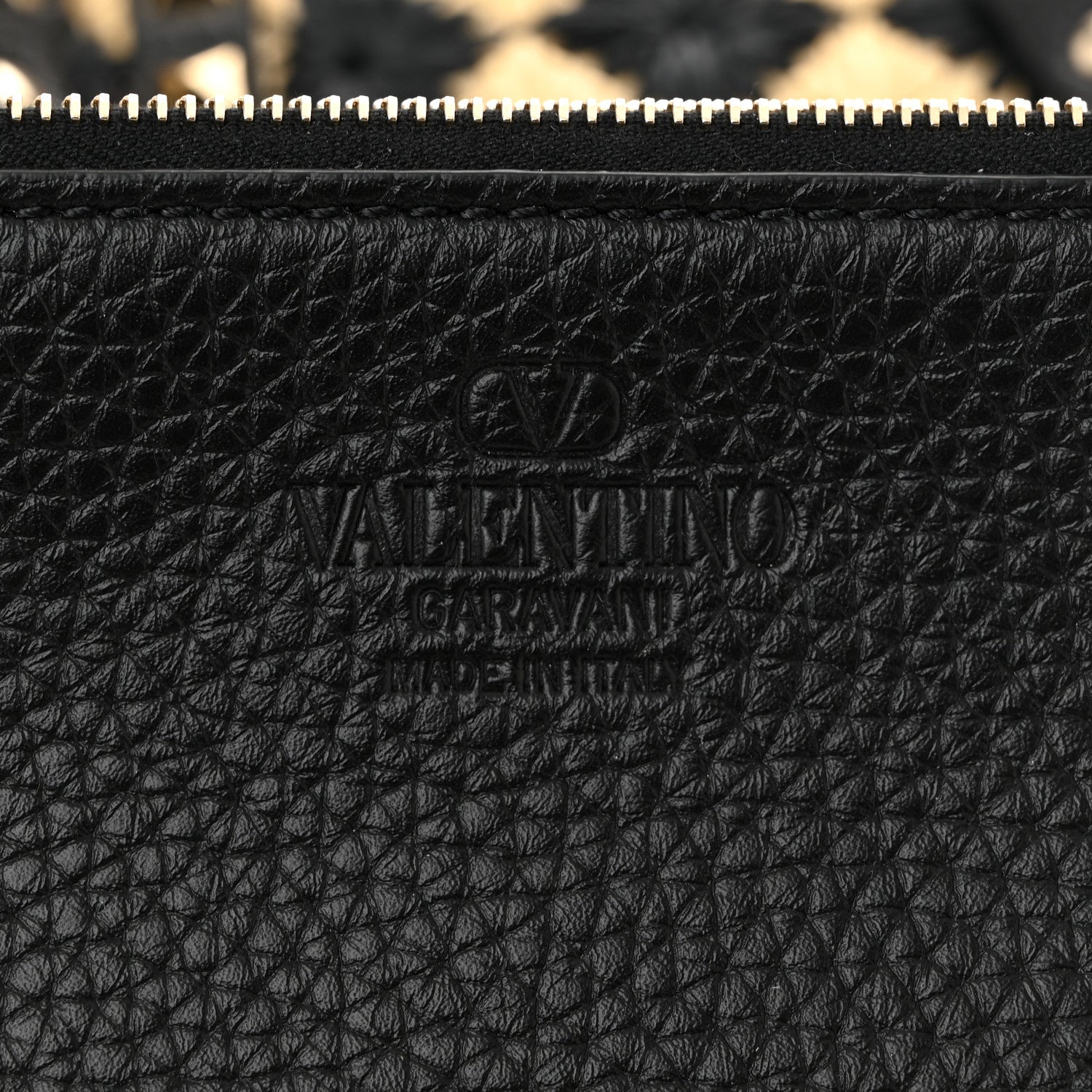 Valentino Garavani Raffia Embroidered Checkered Calfskin Rockstud Shopping Tote Natural Black 7 of 10