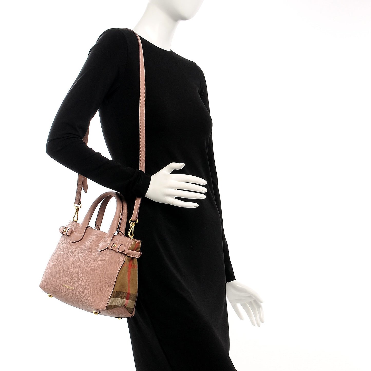 Grainy Calfskin House Check Small Banner Tote Nude Blush