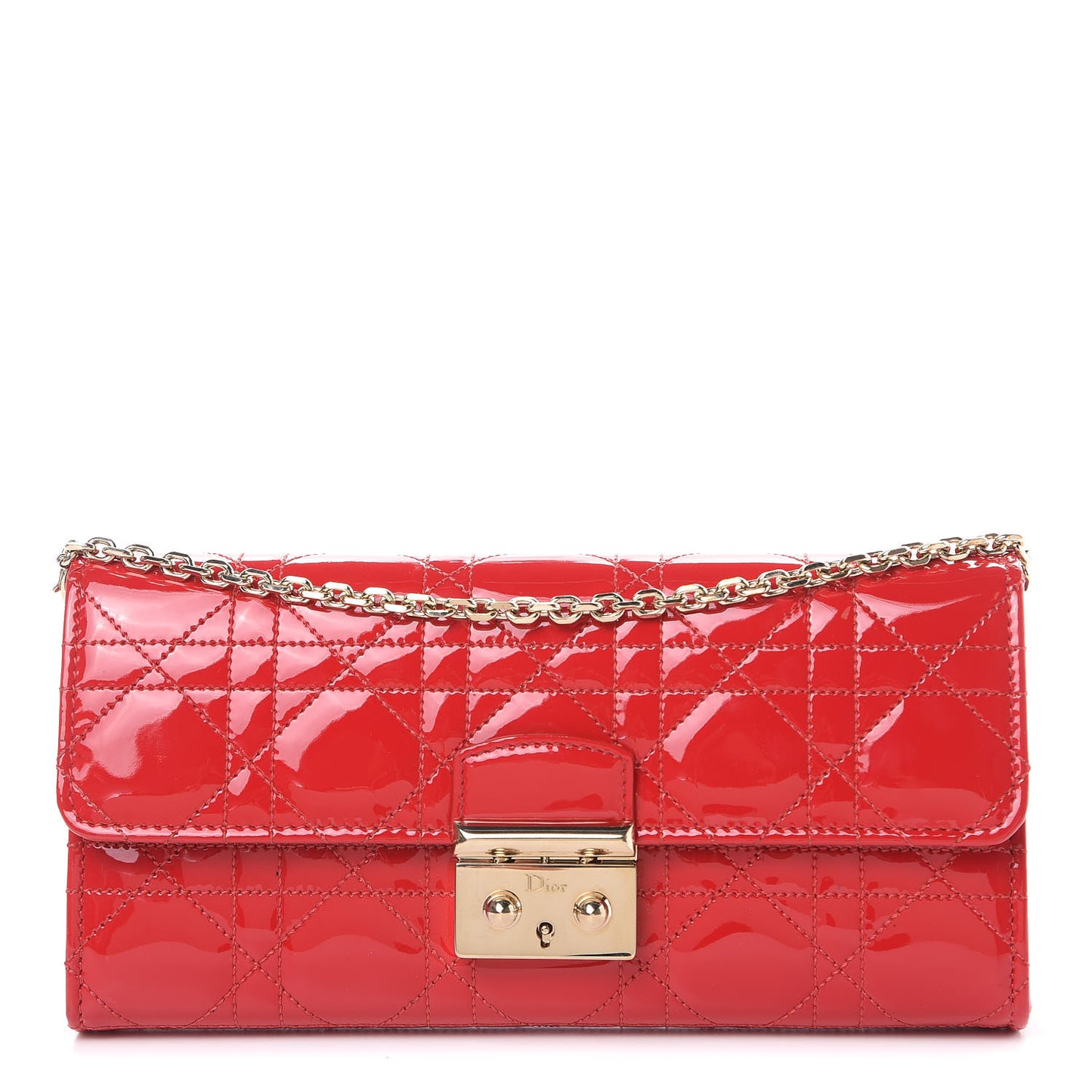 Patent Cannage Miss Dior Chain Wallet Red