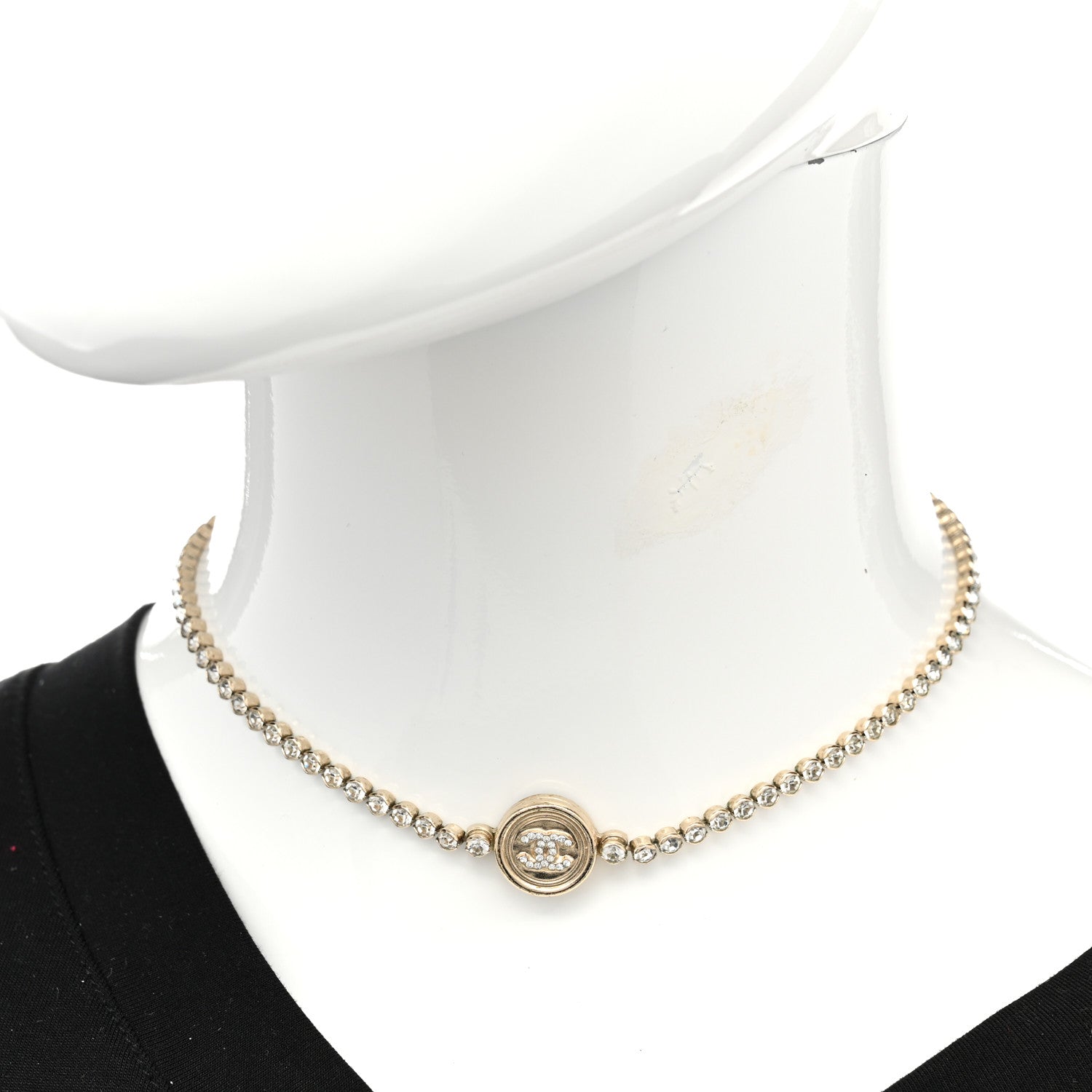 Chanel Crystal CC Chain Short Necklace Gold 2 of 8