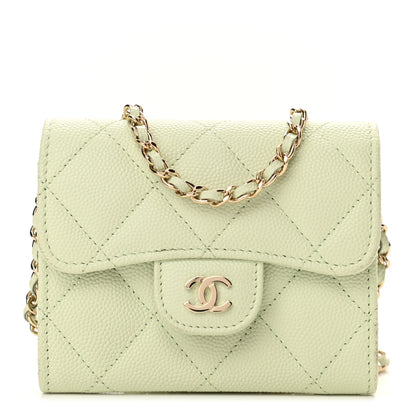 Chanel Caviar Quilted Flap Card Holder On Chain Light Green 1 of 10