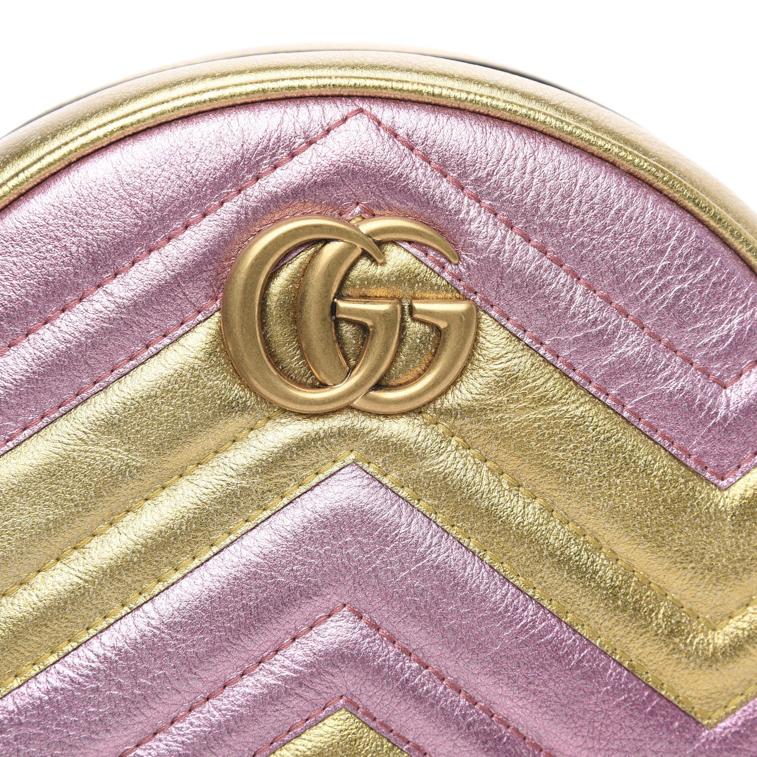 Gucci Metallic Calfskin Matelasse Mini GG Marmont Round Shoulder Bag Gold Pink 8 of 10