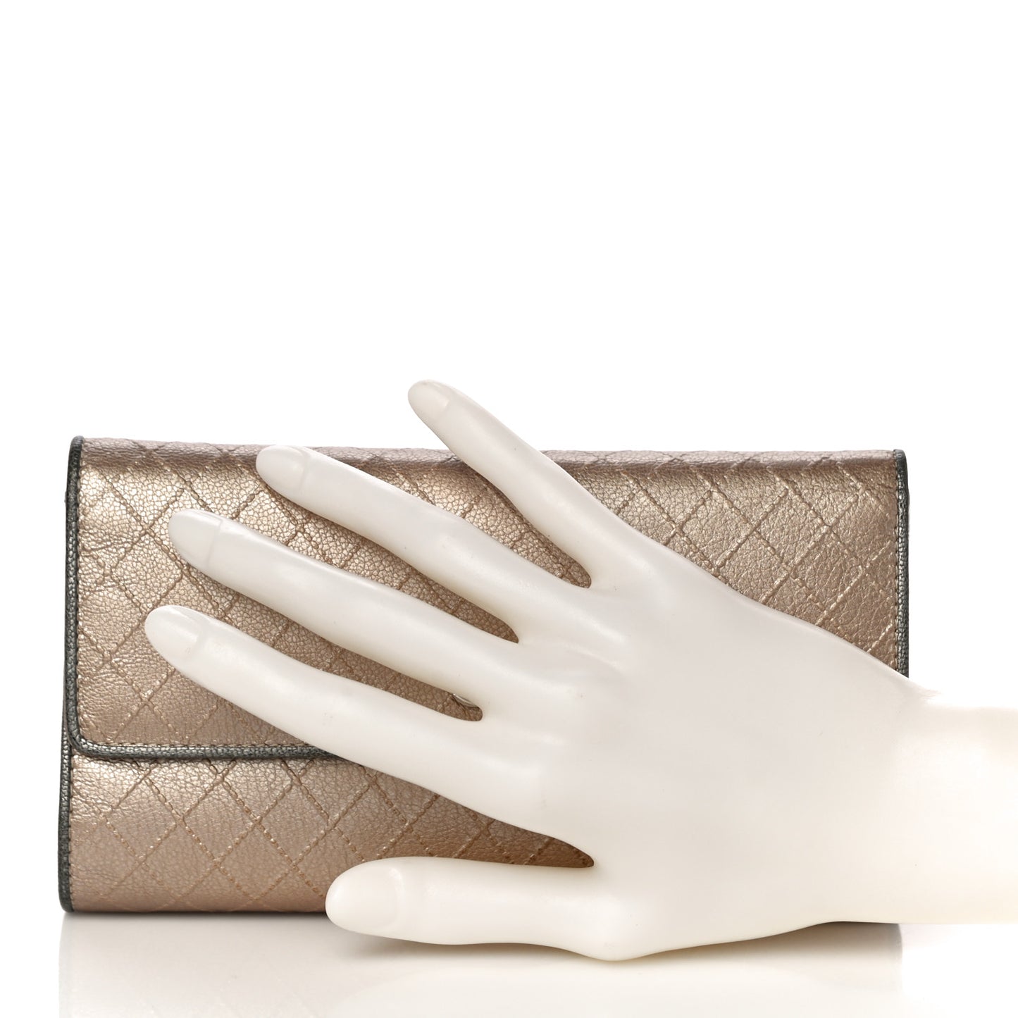 Metallic Calfskin Diamond Stitched Flap Wallet Gold