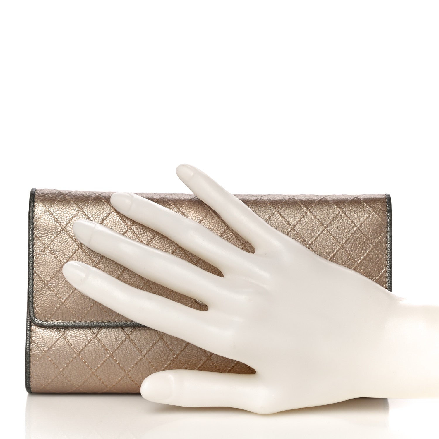 Chanel Metallic Calfskin Diamond Stitched Flap Wallet Gold 2 of 21