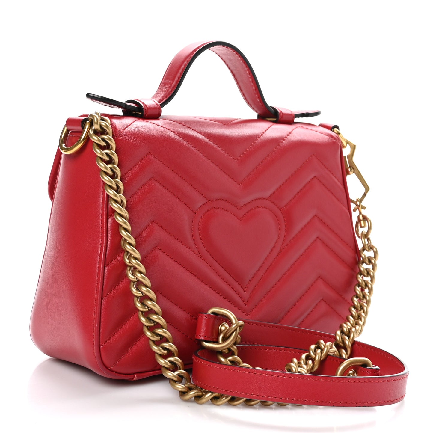 Calfskin Matelasse Mini GG Marmont Top Handle Shoulder Bag Hibiscus Red
