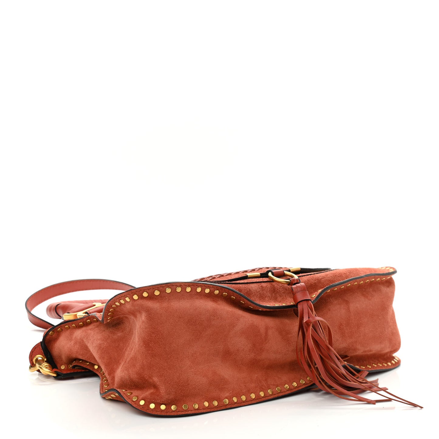 Suede Calfskin Braided Medium Marcie Satchel Terracotta Red