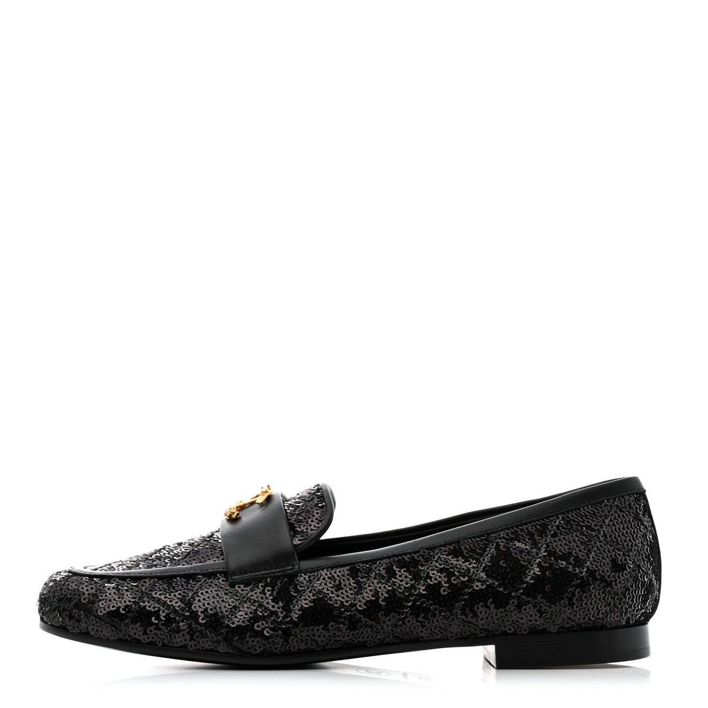 Sequin Lambskin Quilted CC Loafers 37.5 Black