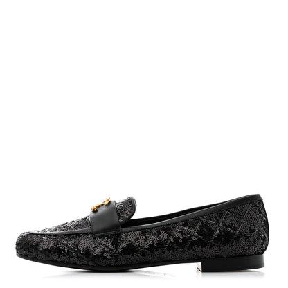 Chanel Sequin Lambskin Quilted CC Loafers 37.5 Black 1 of 9