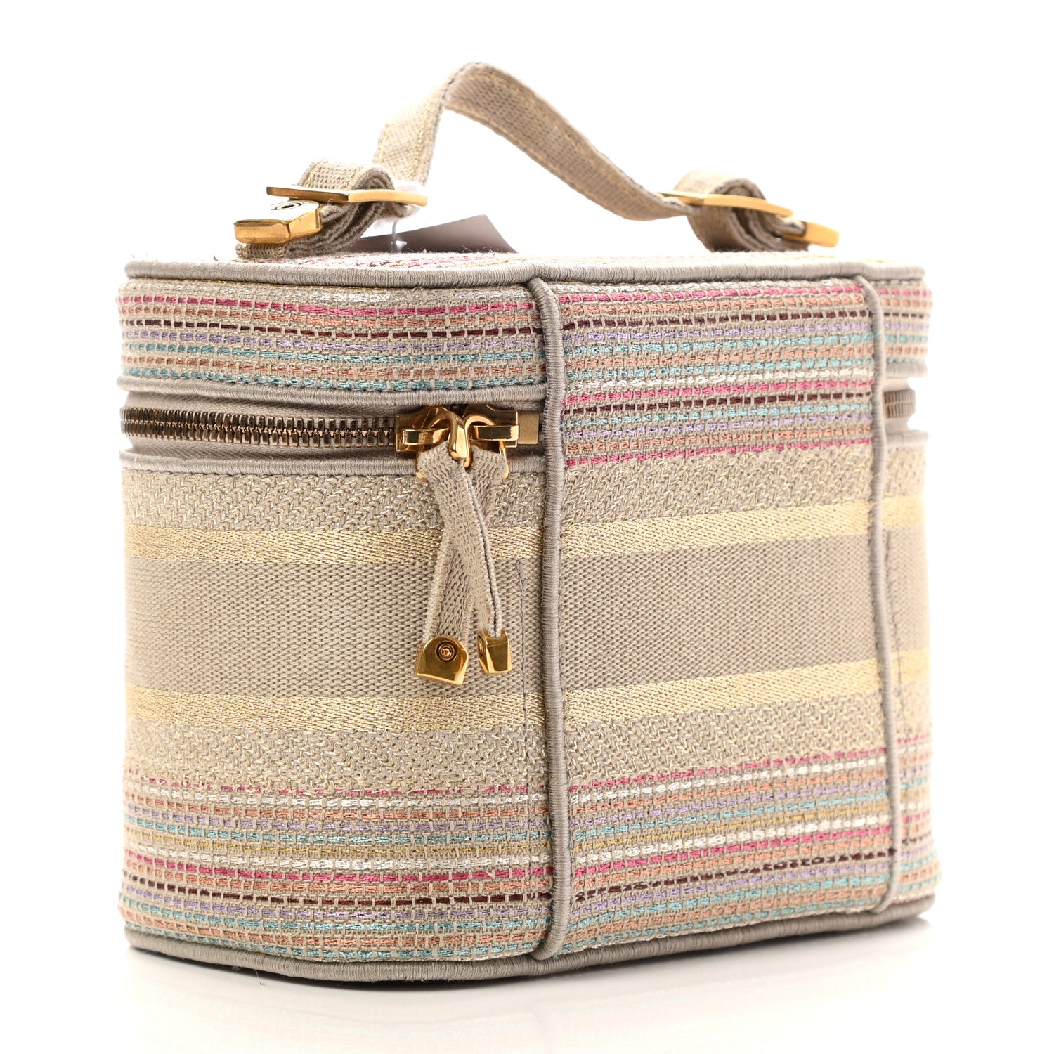 Christian Dior Canvas Embroidered Stripes Diortravel Vanity Case Multicolor 3 of 6
