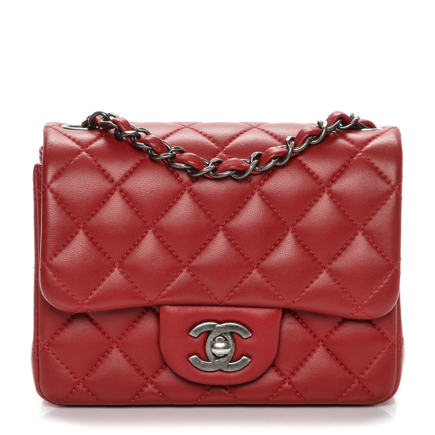 Lambskin Quilted Mini Square Flap Red