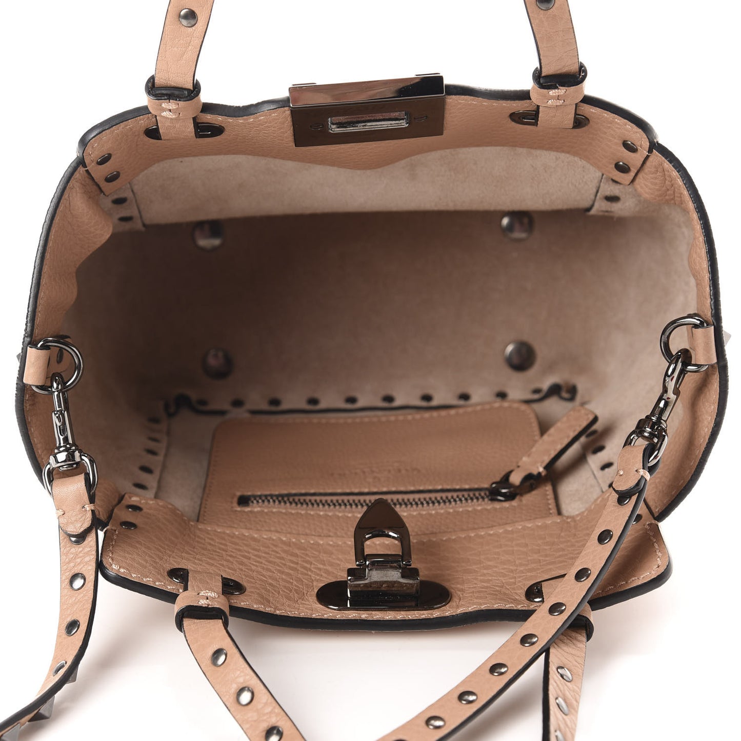 Pebbled Calfskin Mini Rockstud Tote Soft Noisette