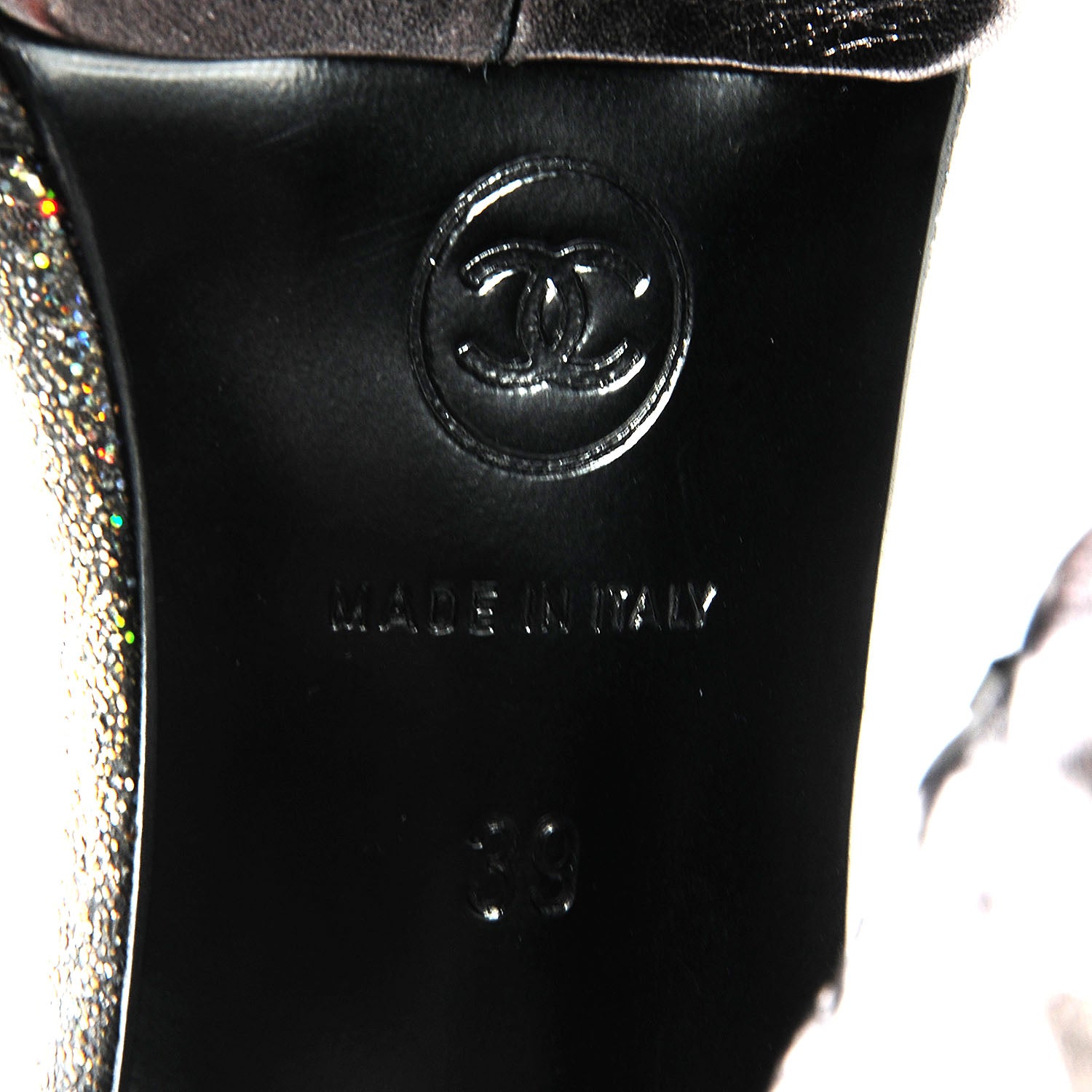 Chanel Sequined Goatskin Light Bulb Heels 39 Black 6 of 9