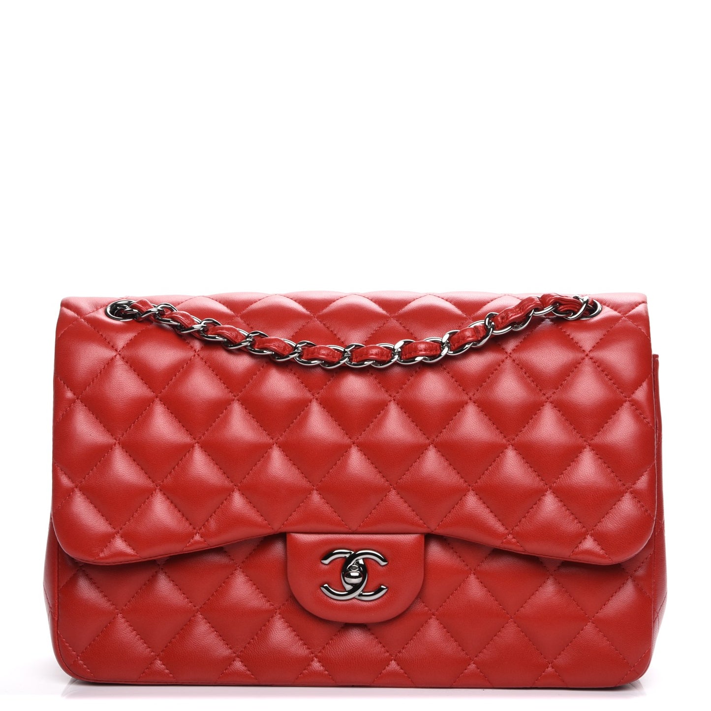 Lambskin Quilted Jumbo Double Flap Red