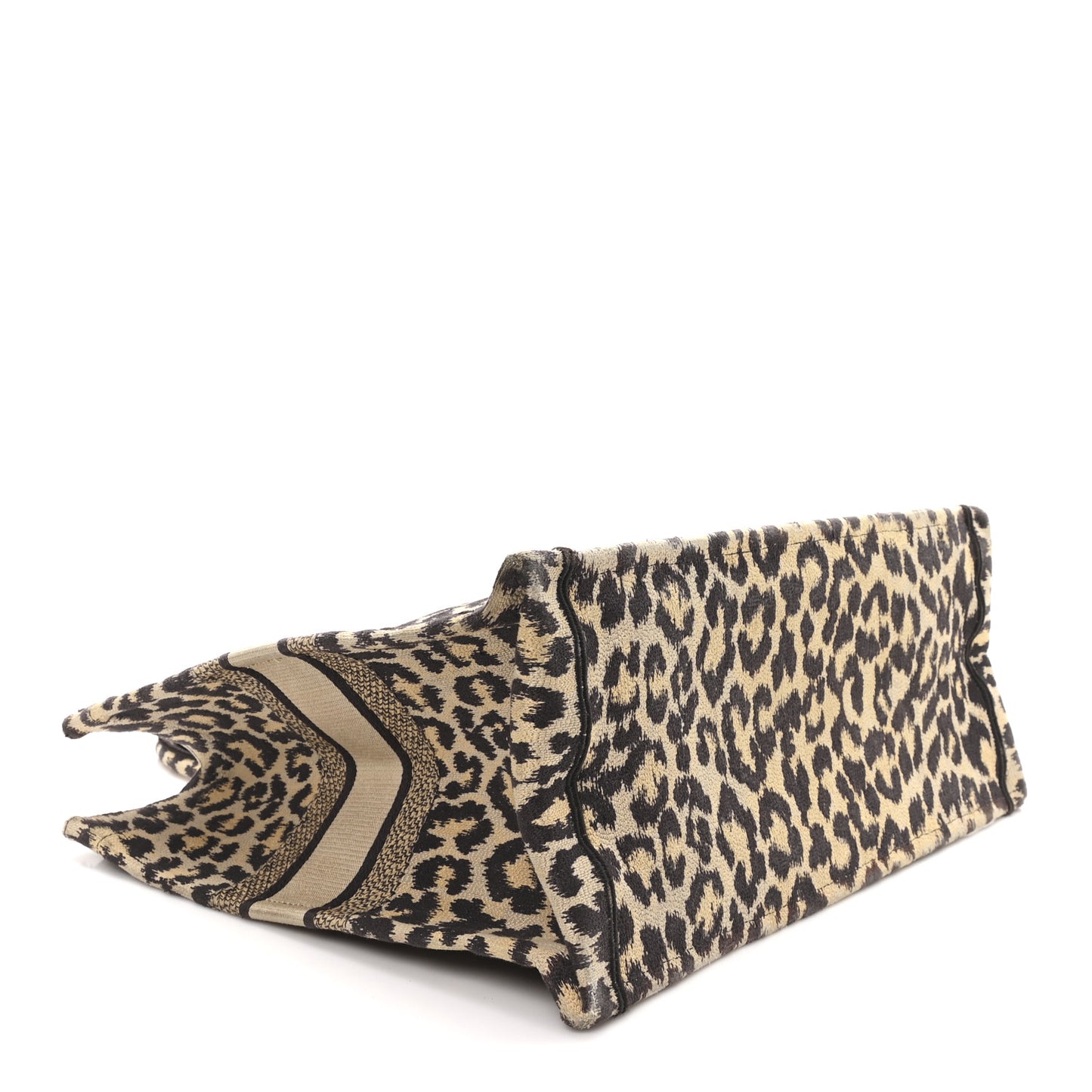 Canvas Mizza Embroidered Large Leopard Book Tote Beige