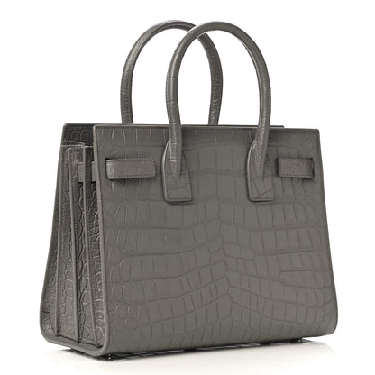 Saint Laurent Calfskin Crocodile Embossed Baby Sac De Jour Fog 3 of 10