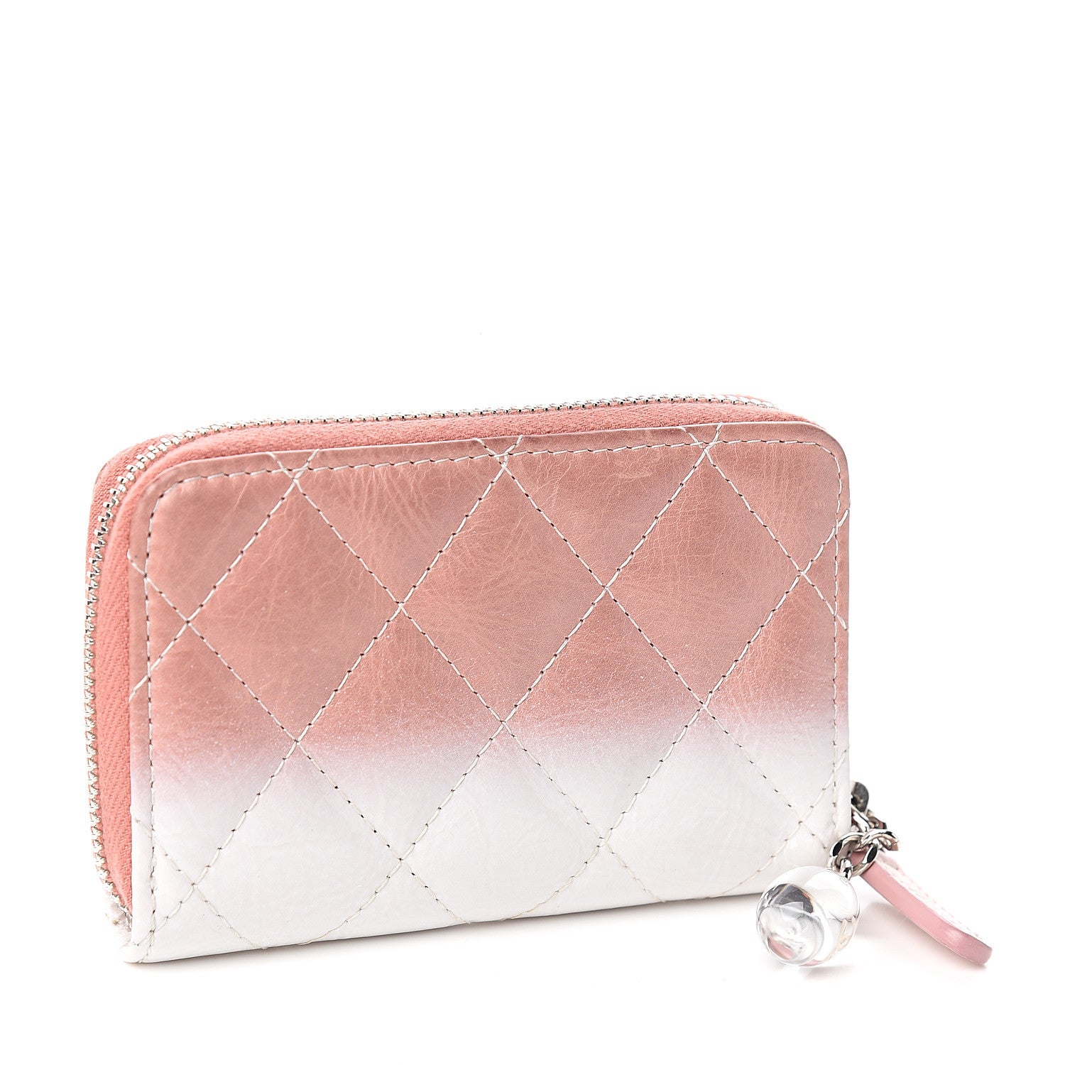 Chanel Ombre Patent Calfskin Quilted Small Zip Around Coin Purse Pink White 2 of 7