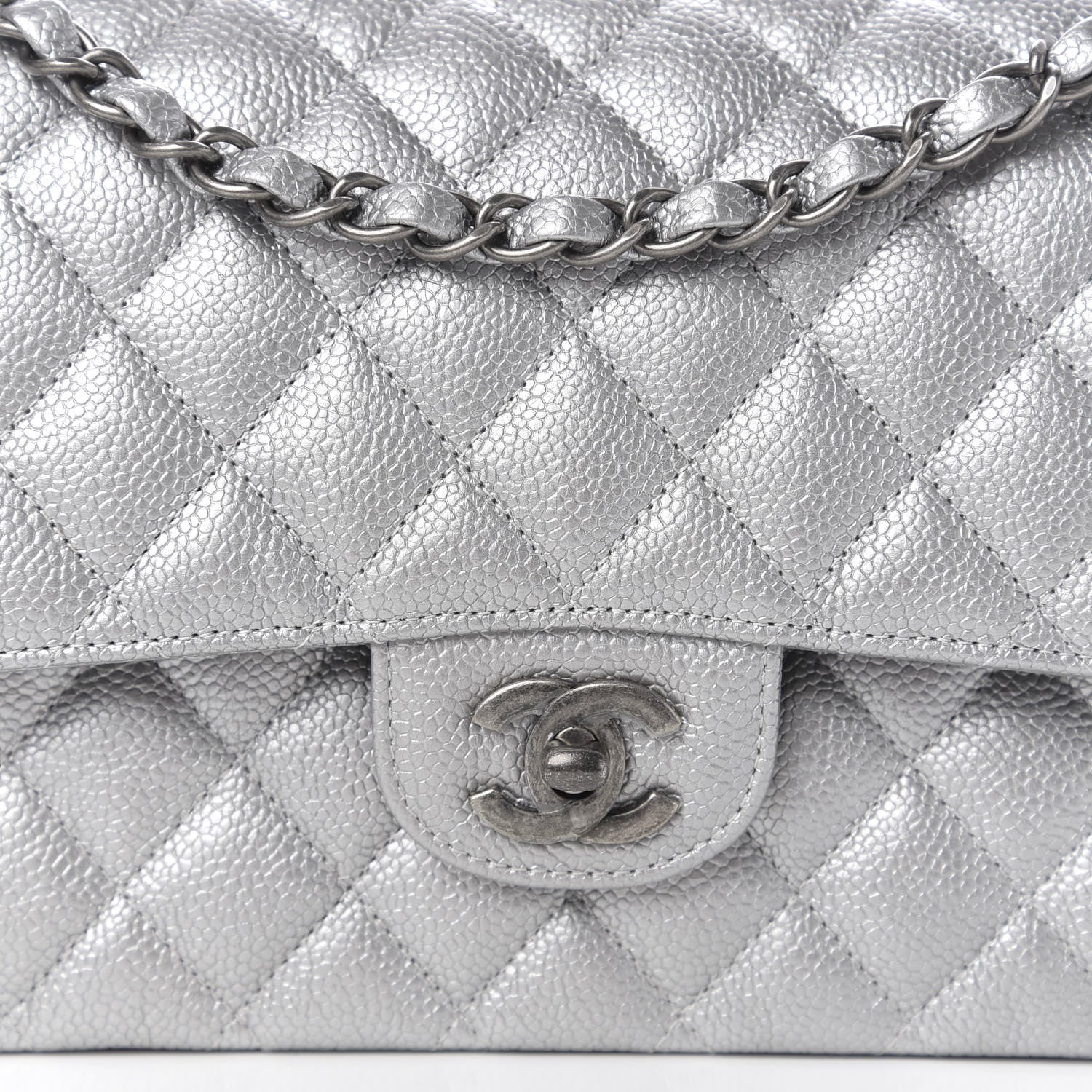 Chanel Metallic Caviar Quilted Medium Double Flap Silver 11 of 12