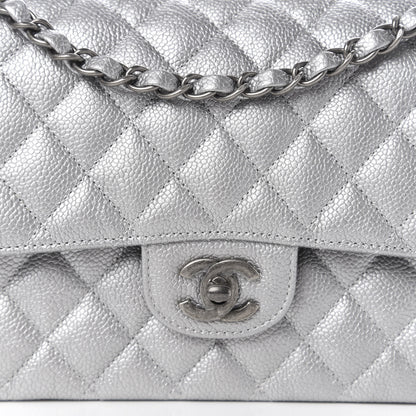 Chanel Metallic Caviar Quilted Medium Double Flap Silver 11 of 12