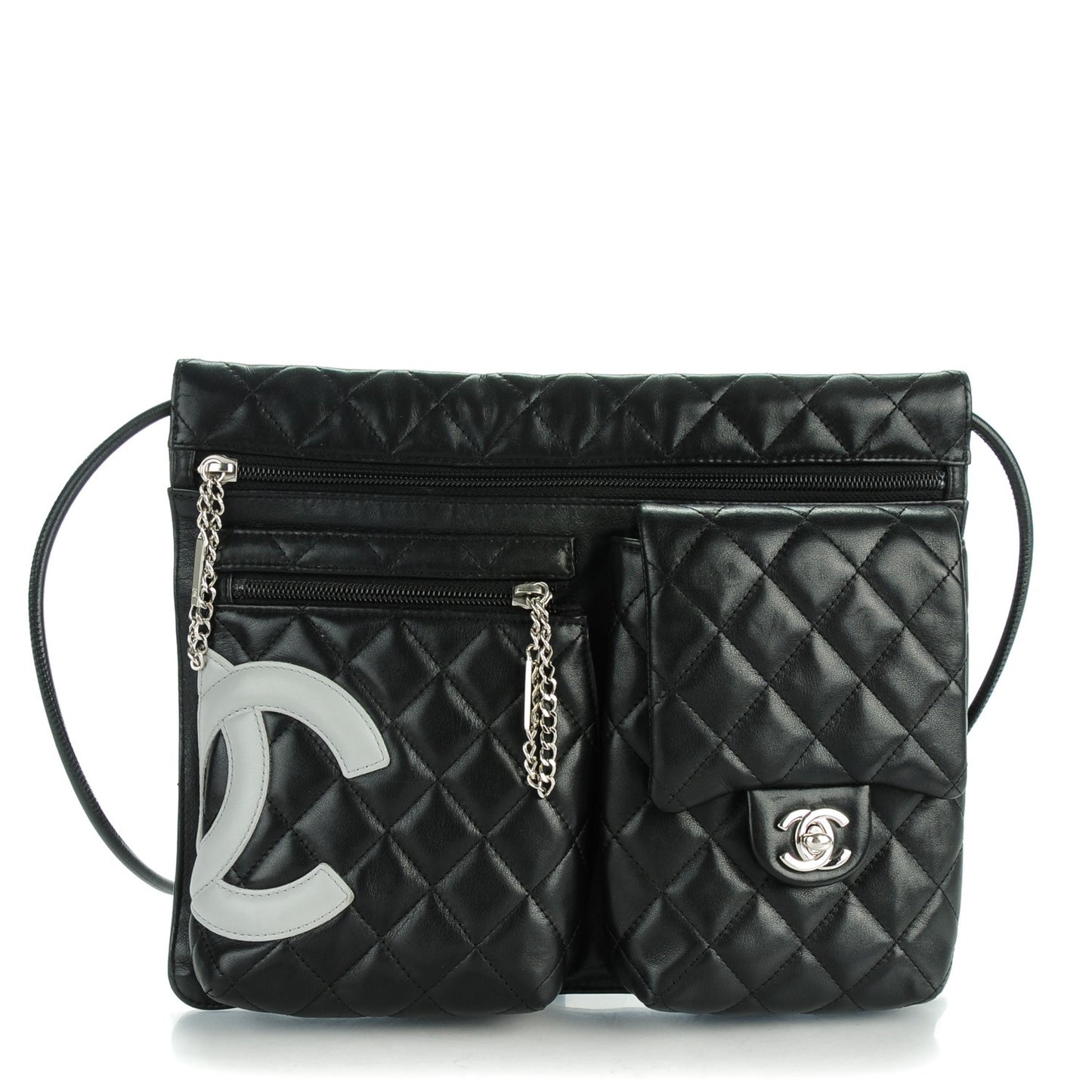 Calfskin Quilted Cambon Multipocket Shoulder Bag Black