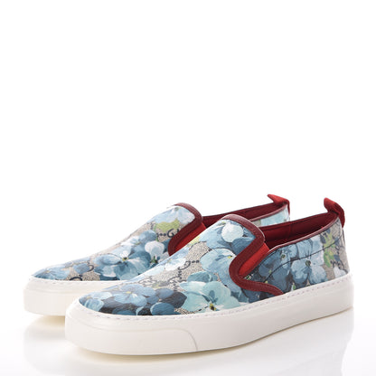 Gucci GG Supreme Monogram Blooms Womens Slip On Sneakers 37 Beige Blue Navy Red 3 of 8