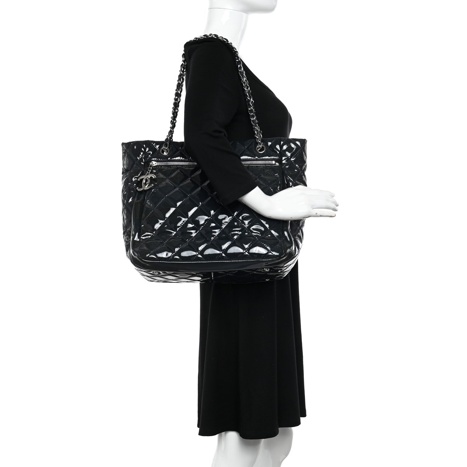 Chanel Patent Quilted Chic and Glitter Large Tote Black 2 of 9