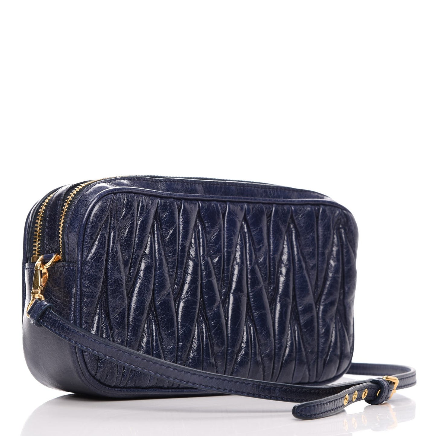 Vitello Lux Matelasse Double Zip Chain Shoulder Bag Bleuette