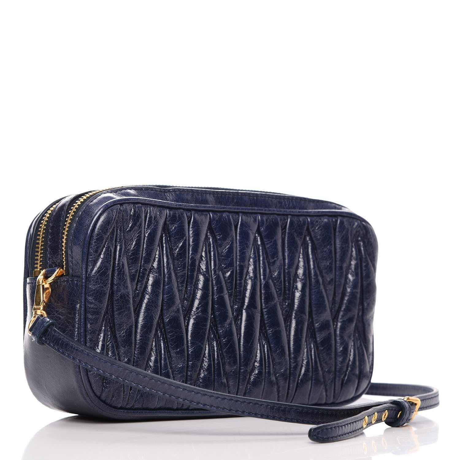 Miu Miu Vitello Lux Matelasse Double Zip Chain Shoulder Bag Bleuette 3 of 9