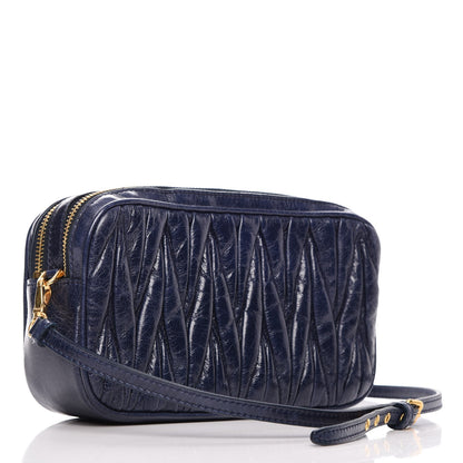 Miu Miu Vitello Lux Matelasse Double Zip Chain Shoulder Bag Bleuette 3 of 9