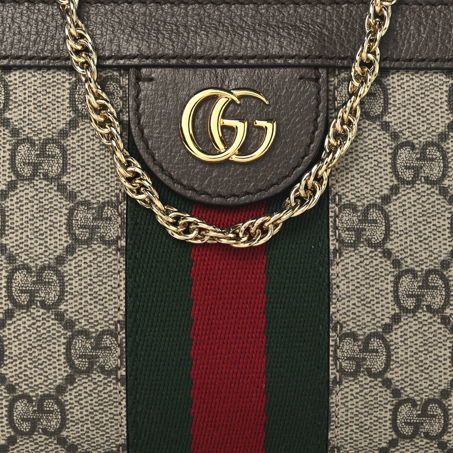 GG Supreme Monogram Textured Dollar Calfskin Web Mini Ophidia Chain Shoulder Bag Beige Ebony New Acero