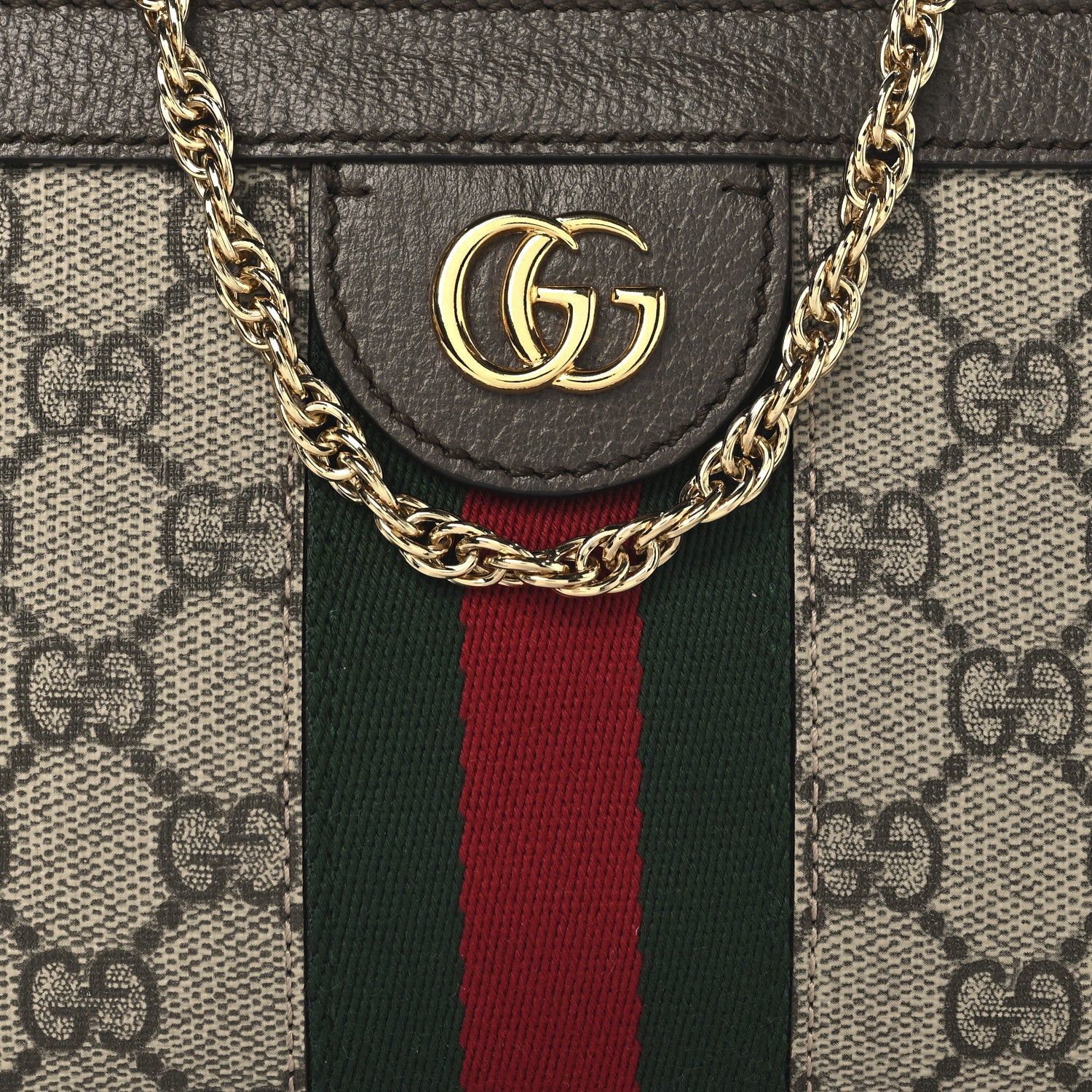 Gucci GG Supreme Monogram Textured Dollar Calfskin Web Mini Ophidia Chain Shoulder Bag Beige Ebony New Acero 8 of 10