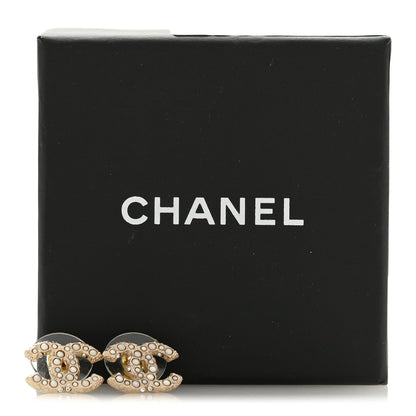 Chanel Metal Graduated Pearl Crystal CC Earrings Light Gold 5 of 5