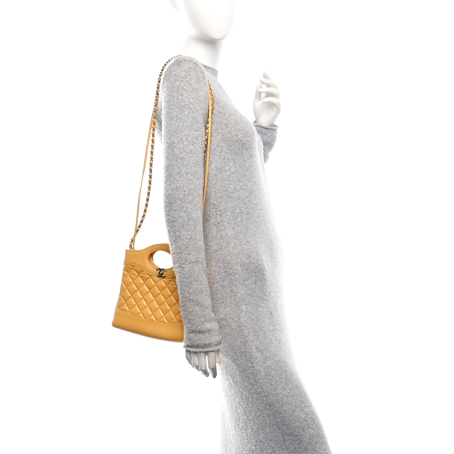 Shiny Crumpled Calfskin Quilted Mini 31 Shopping Bag Yellow