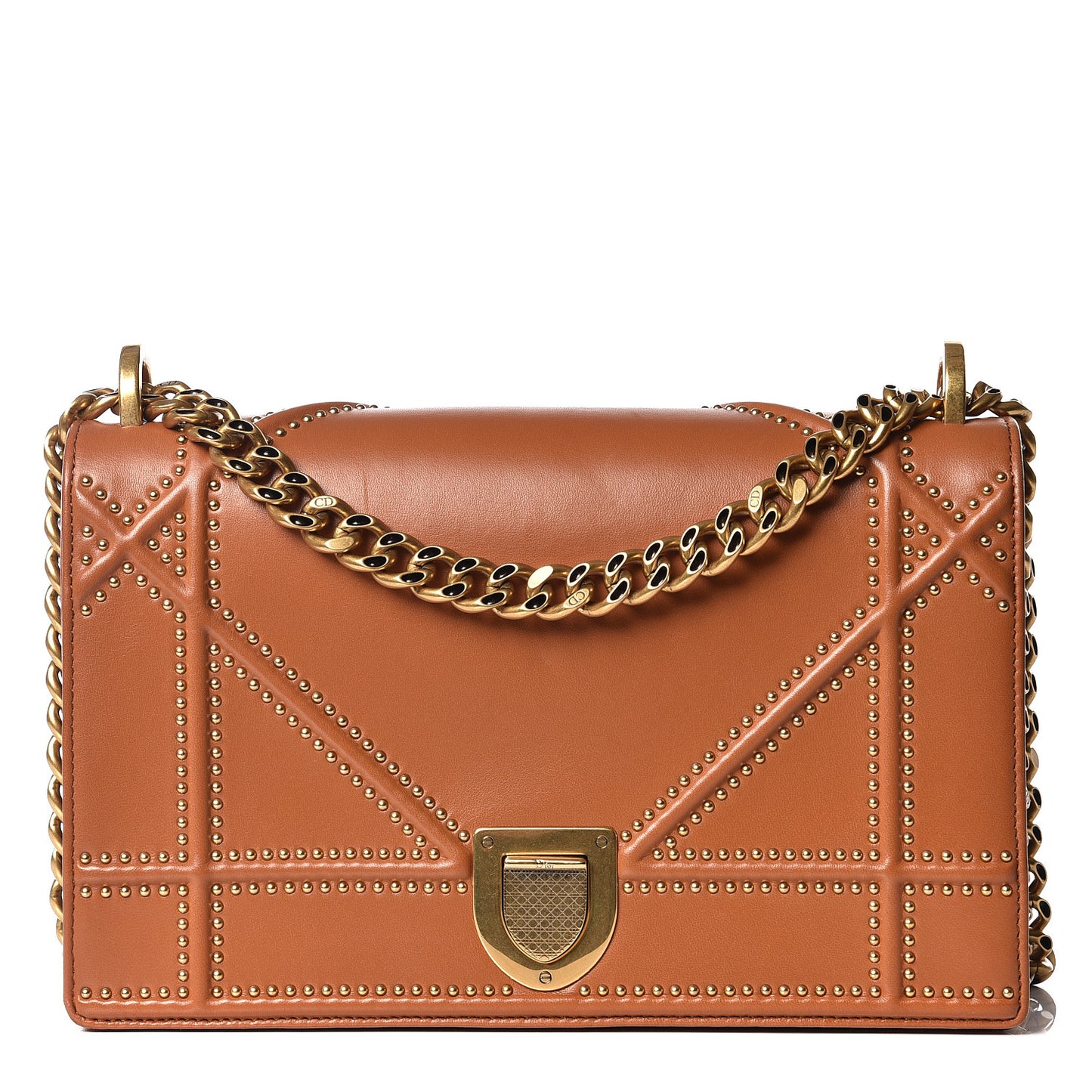 Lambskin Studded Medium Diorama Flap Bag Brown