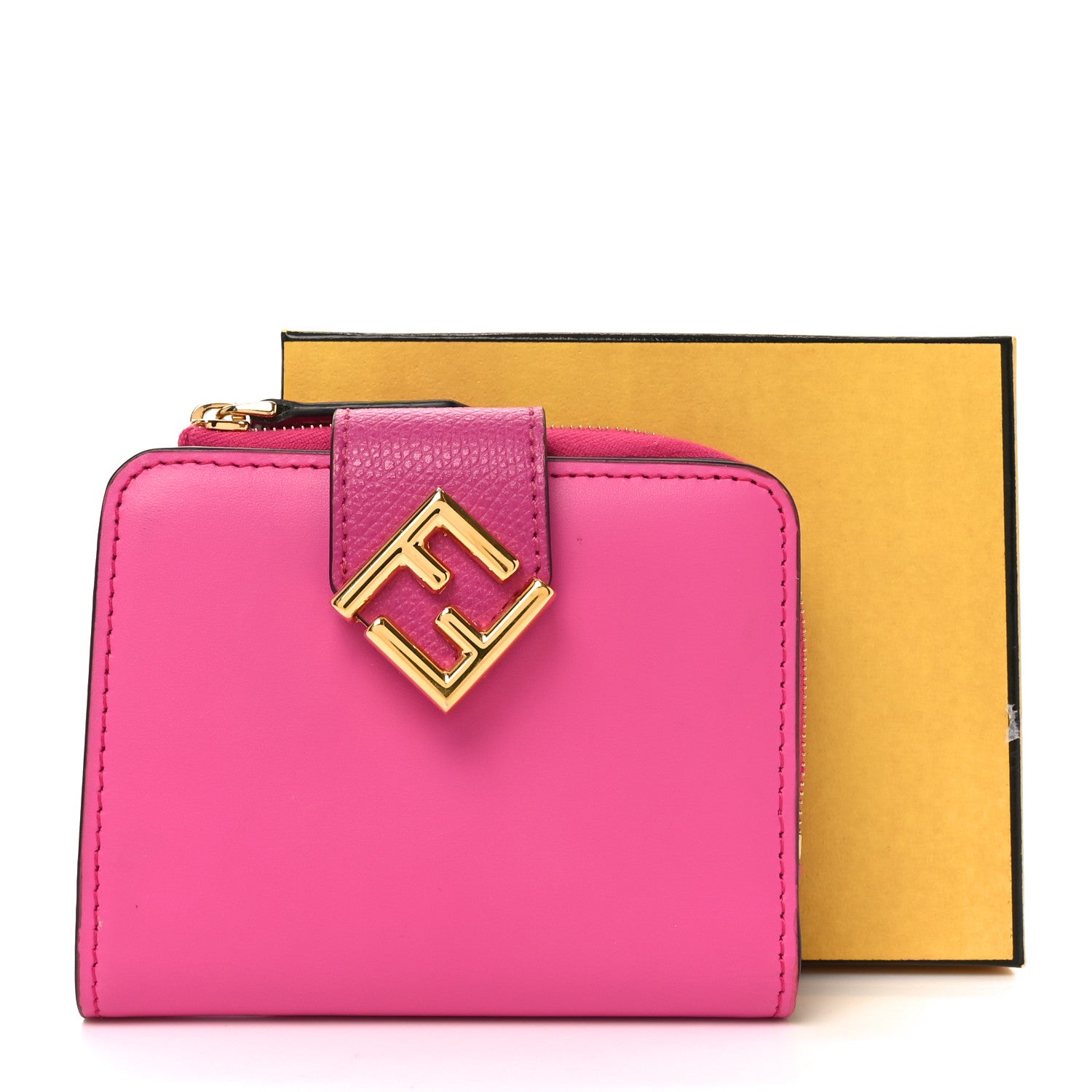 Fendi Vitello King Cruise FF Diamonds Compact Wallet Geranio