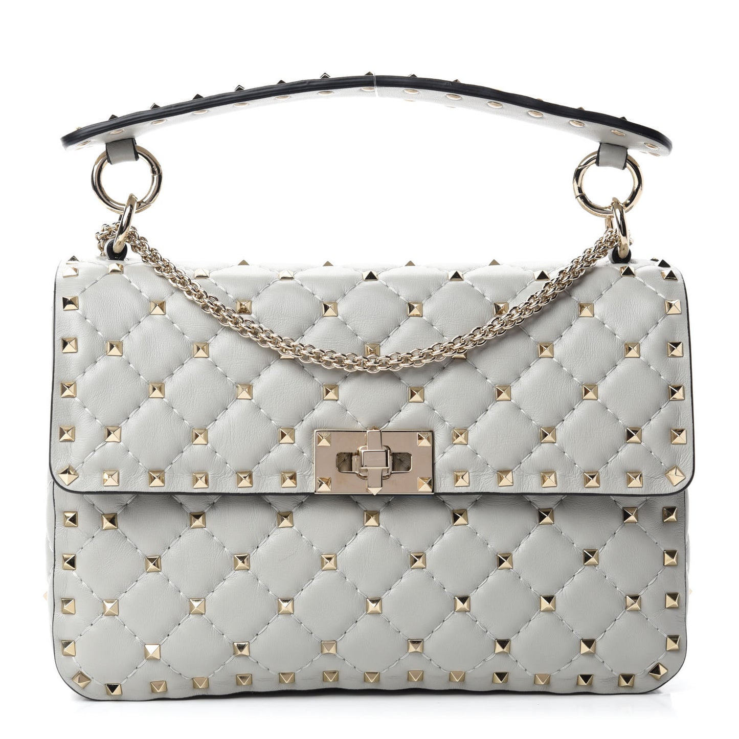 Nappa Medium Rockstud Spike Shoulder Bag Opal Grey