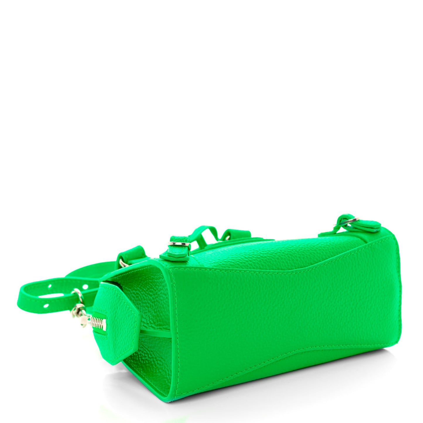 Grained Calfskin Neo Classic Silver Hardware Nano City Crossbody Fluo Green
