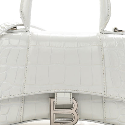 Balenciaga Shiny Calfskin Crocodile Embossed Hourglass Top Handle Bag XS White 8 of 13