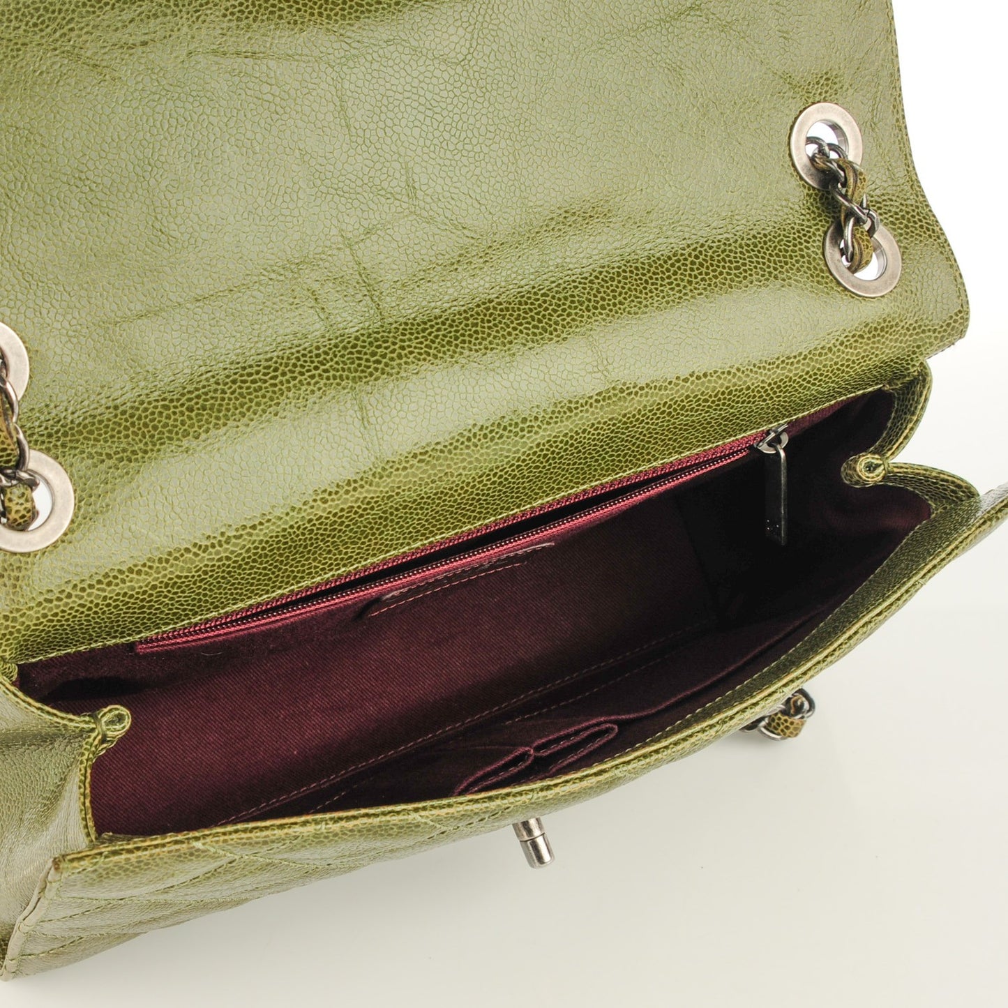 Crumpled Grained Calfskin Medium CC Crave Flap Green