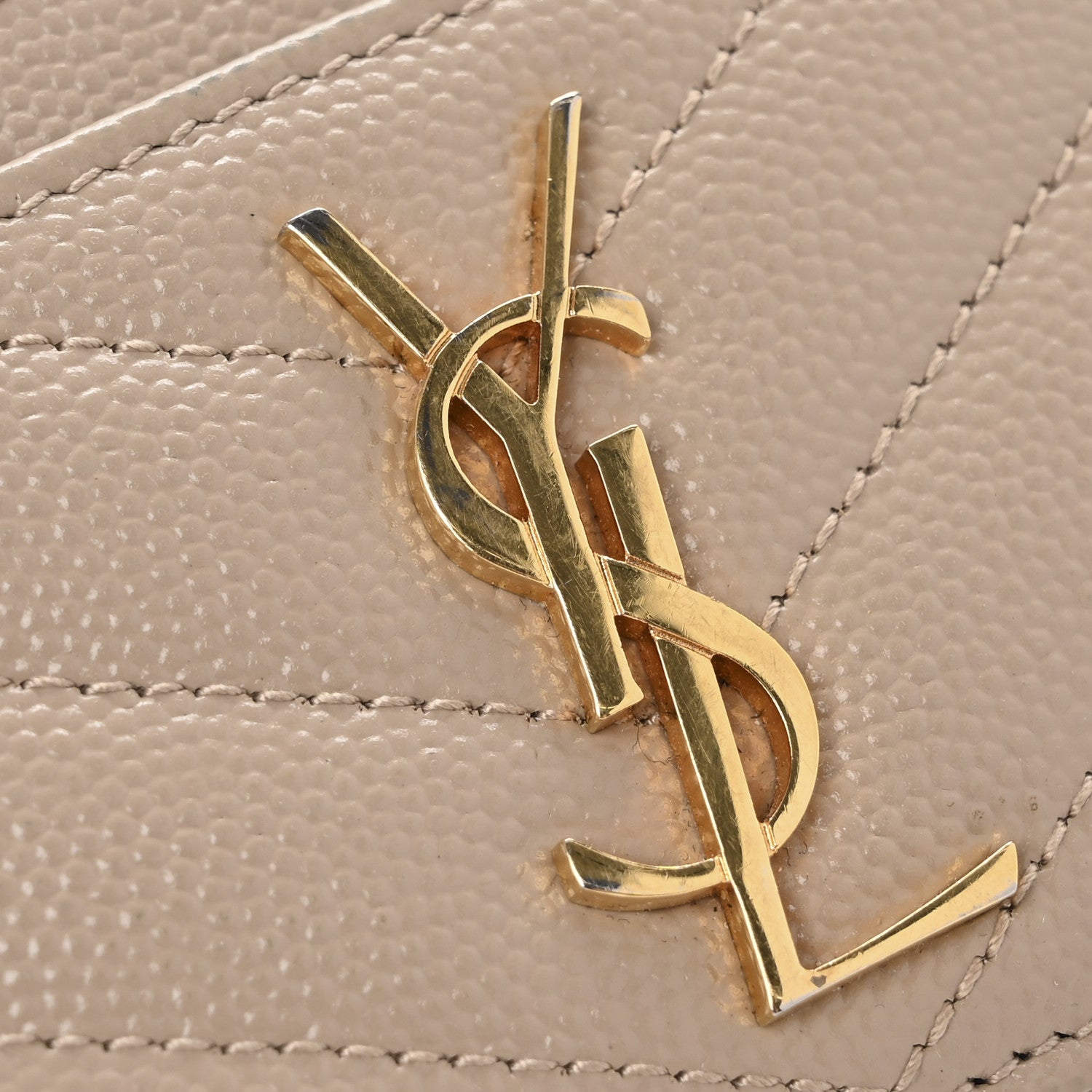 Saint Laurent Grain De Poudre Matelasse Chevron Monogram Credit Card Case Dark Beige 9 of 11