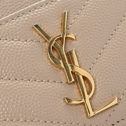 Saint Laurent Grain De Poudre Matelasse Chevron Monogram Credit Card Case Dark Beige 9 of 11