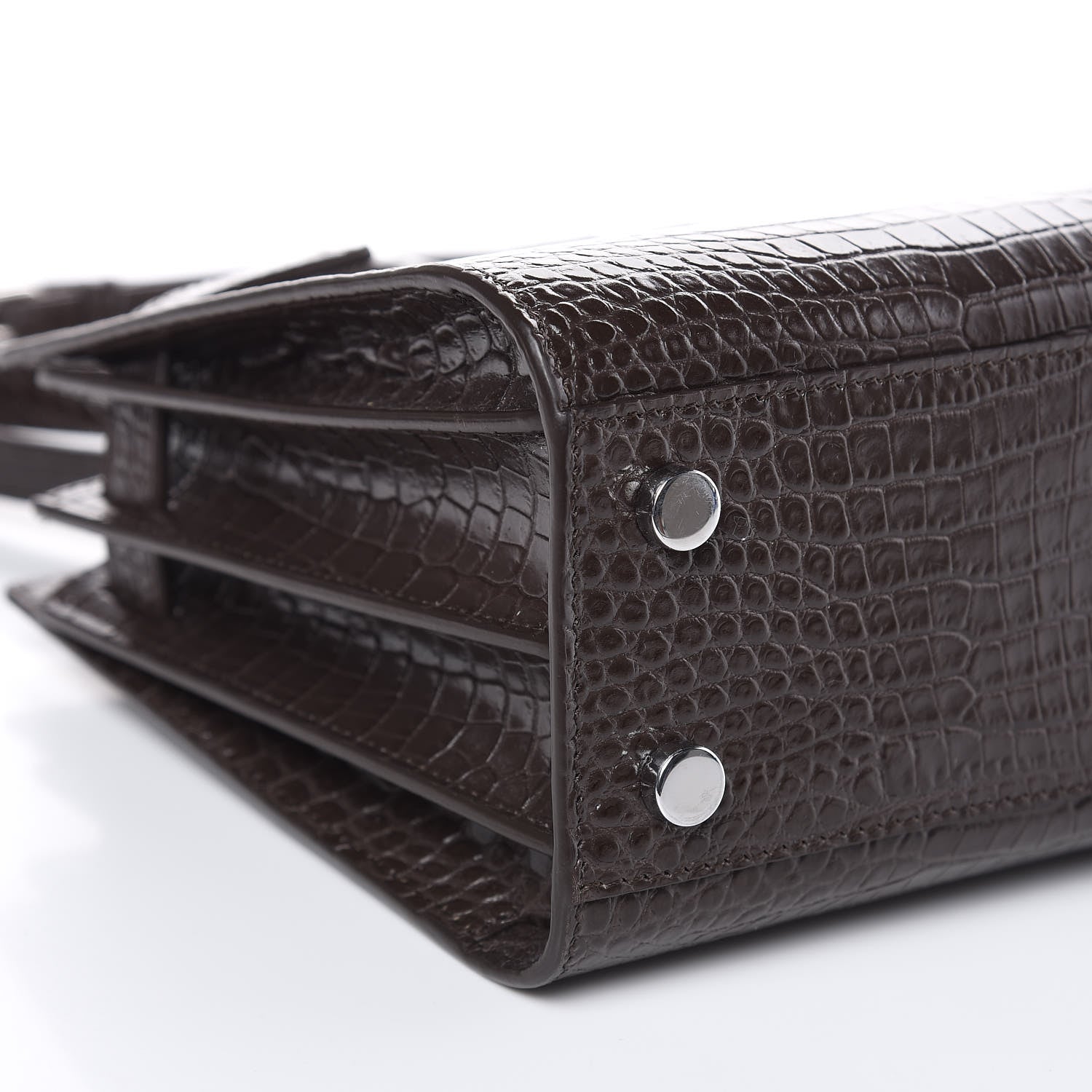 Saint Laurent Calfskin Crocodile Embossed Nano Sac De Jour Dark Brown 8 of 10