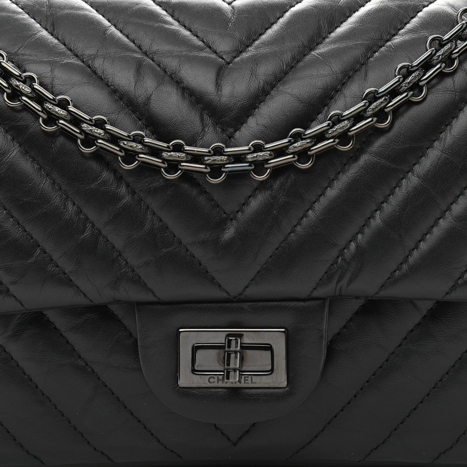 Chanel Aged Calfskin Chevron Quilted 2.55 Reissue 225 Flap So Black 8 of 10