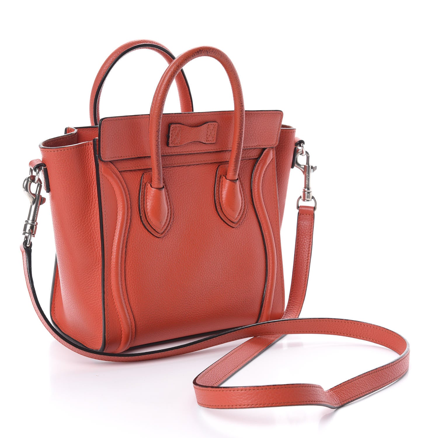 Celine Drummed Calfskin Nano Luggage Vermillion 3 of 15