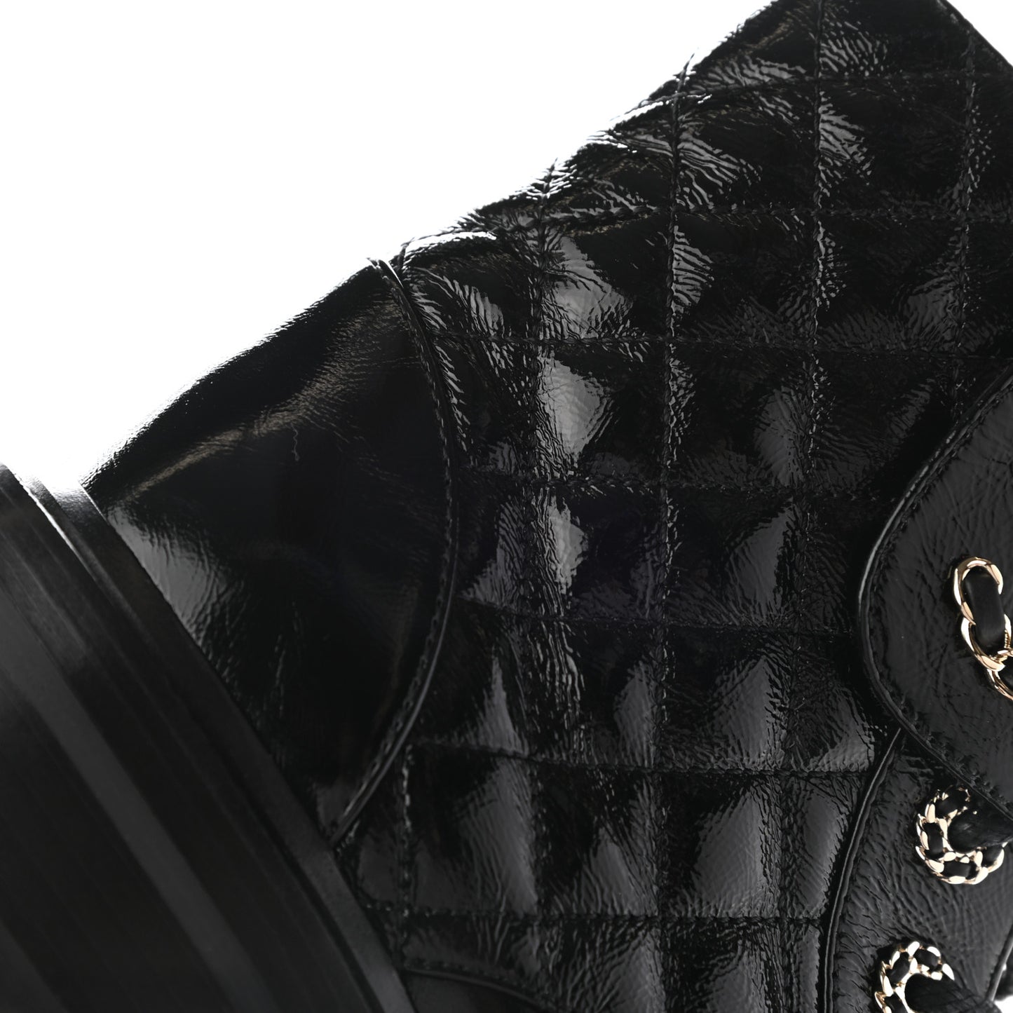 Shiny Lambskin Quilted Lace Up Combat Boots 35 Black