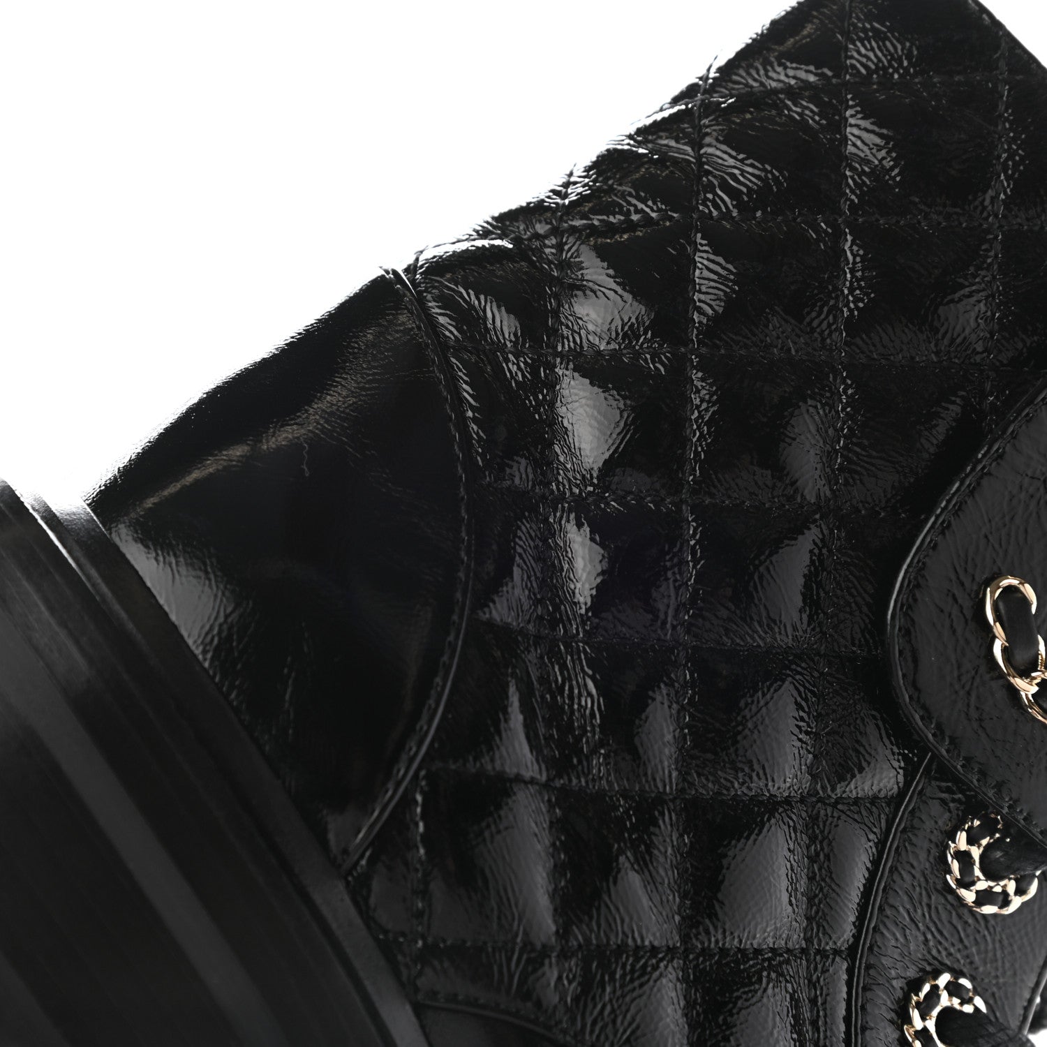 Chanel Shiny Lambskin Quilted Lace Up Combat Boots 35 Black 11 of 12
