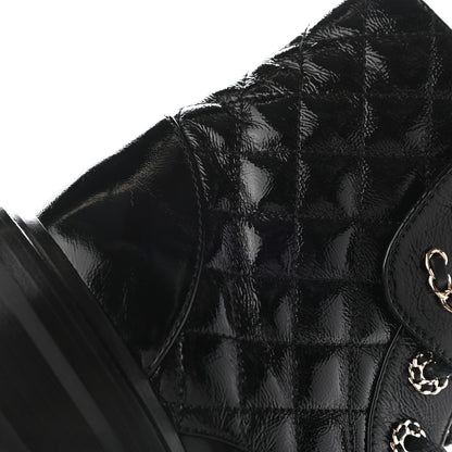 Chanel Shiny Lambskin Quilted Lace Up Combat Boots 35 Black 11 of 12