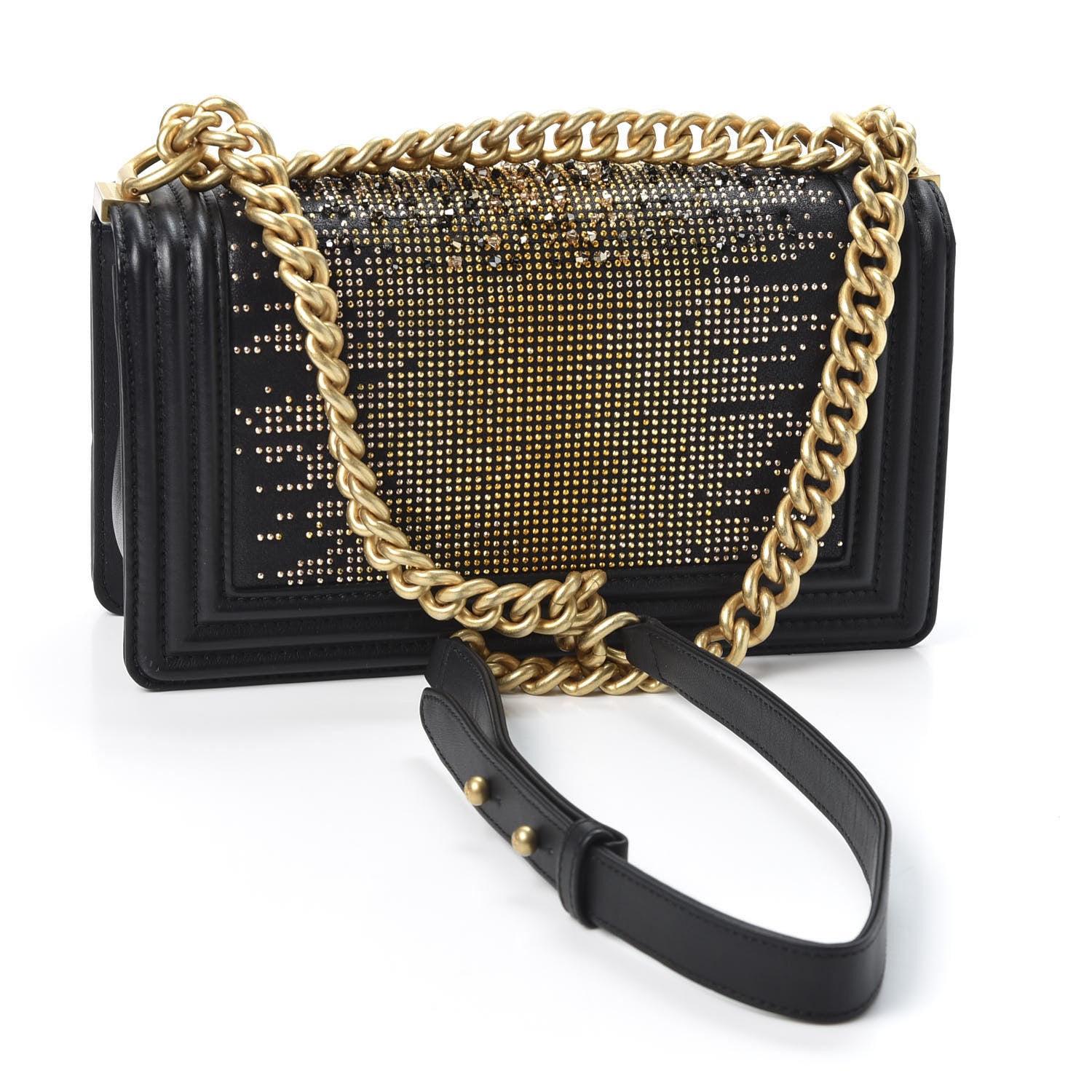 Chanel Calfskin Strass Studded Medium Boy Flap Black Gold 2 of 9