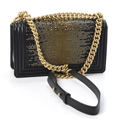 Chanel Calfskin Strass Studded Medium Boy Flap Black Gold 2 of 9