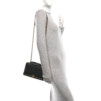 Chanel Sheepskin Chevron Stitched Chain Top Handle Flap Black 2 of 10